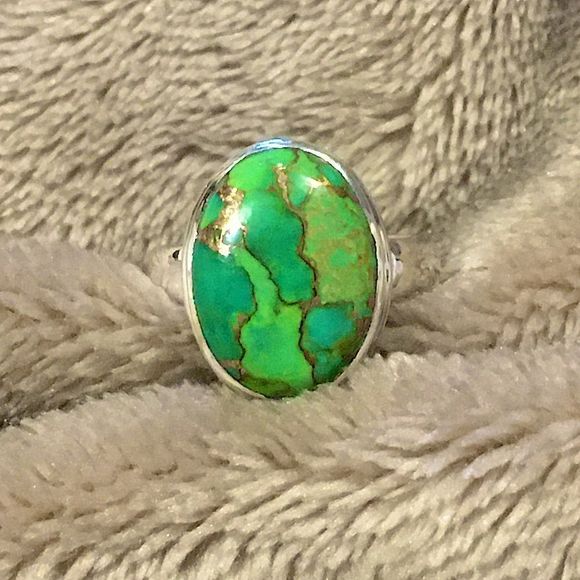 Mohave Green Turquoise Sterling Silver Ring 8-3/4 - Picture 6 of 6